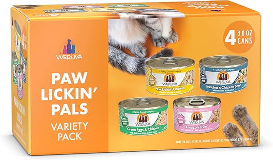 Weruva Classic Cat Food, Paw Lickin Pals Trial Variety Pack, 3oz Can, Pack of 4