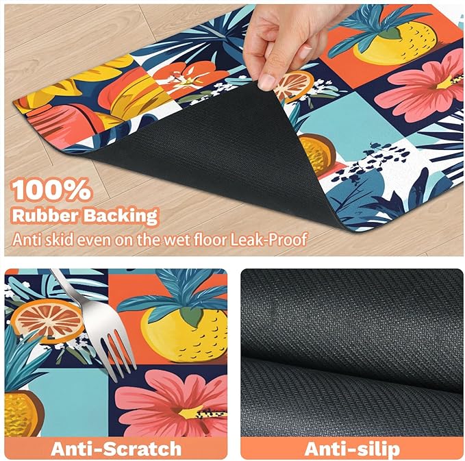 Pineapple Fruit Dog Food Mat for Floors Absorbent Dog Bowl Mat for Food and Water Dispenser Quick Dry Cat Food Placemat Pet Supplies 16" x 24", Check