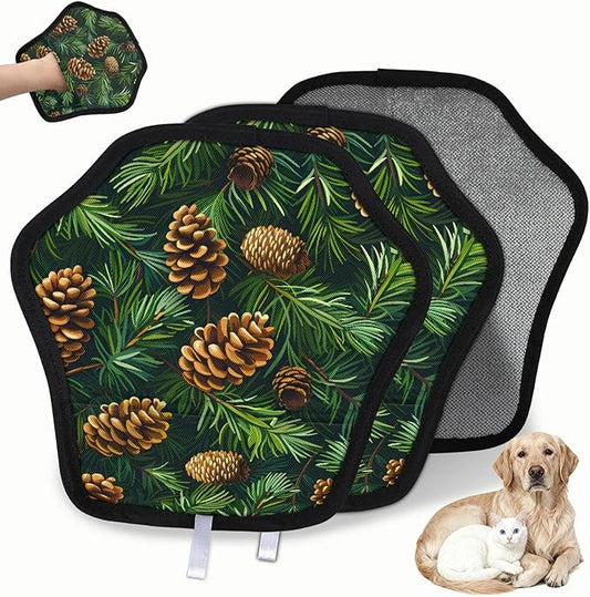 Reusable Pet Hair Removal Glove Pine Cones Leaves Magic Brush for Cat & Dog Hair Remover for Car, Sofa, Bedding, Clothes - 9x9 Mitt Washable