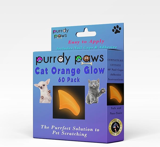 Soft Nail Caps 60 Packs for Cats - Orange Glow-in-The-Dark Small