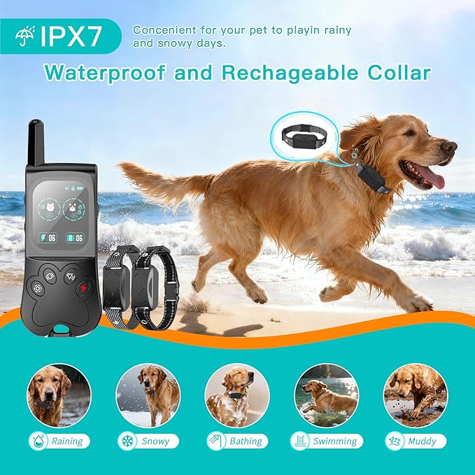 Wireless Dog Fence, Electric Fence for Dogs with 3 Training Modes, 180 Days Standyby Perimeter Dog Collars with Color Screen Remote, Waterproof & Rechargeable Trainer Collar Outdoor 2 Pack
