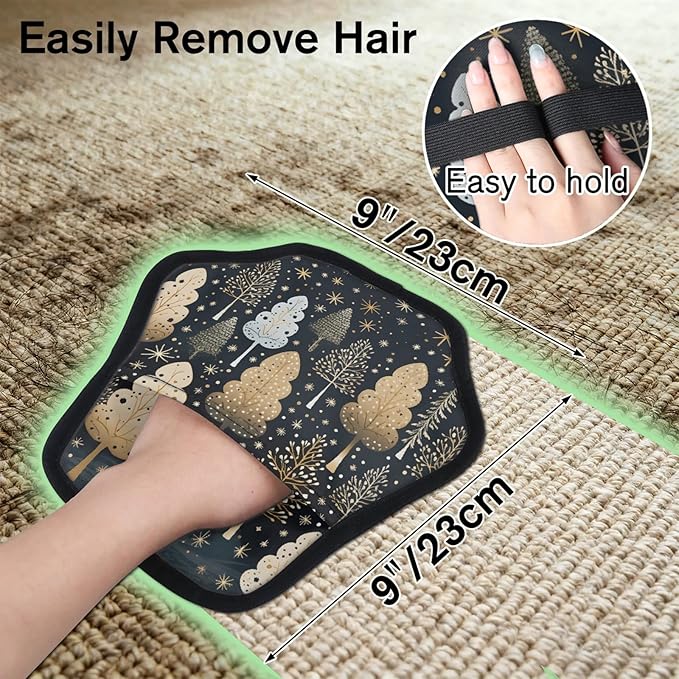 Reusable Pet Hair Removal Glove Trees Theme Magic Brush for Cat & Dog Hair Remover for Car, Sofa, Bedding, Clothes - 9x9 Mitt Washable