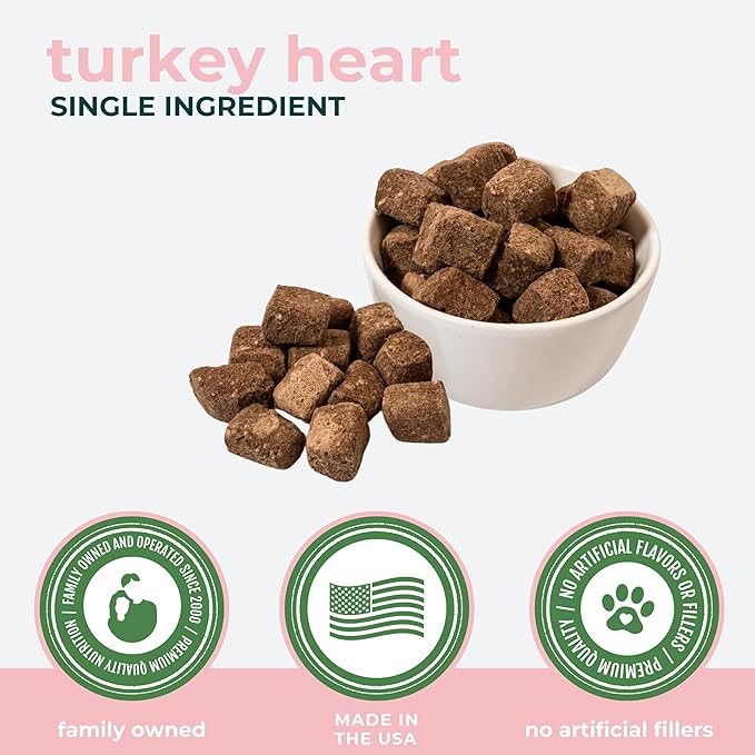 Momentum Carnivore Nutrition Freeze-Dried Turkey Heart Dog Treats & Cat Treats – Single-Ingredient, High-Protein, Grain-Free, Lean & Easily Digestible – Made in USA – 3 oz Bag
