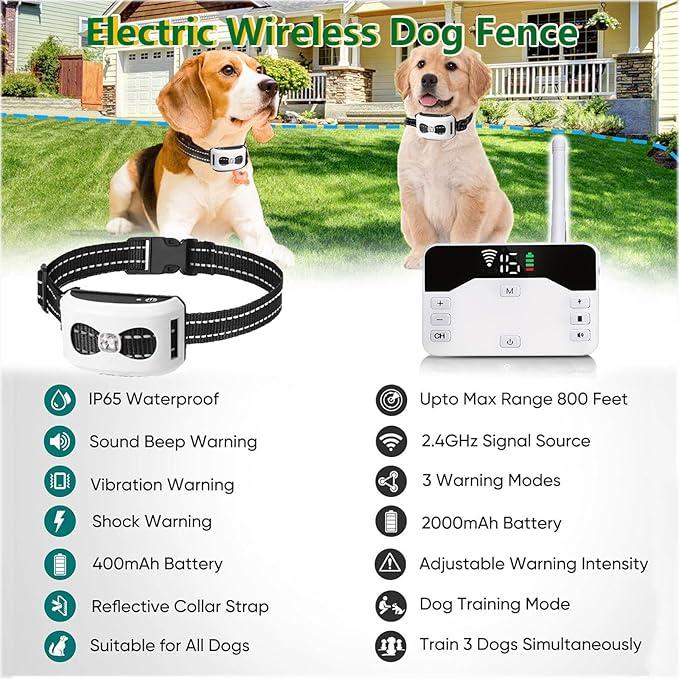 For1dog,Wireless Dog Electric Fence,2025 Safety Pet Containment System with Remote Training Shock Collar,Waterproof & Rechargeable,3 Training Modes,30-800ft Range Adjustable for Stubborn Dogs
