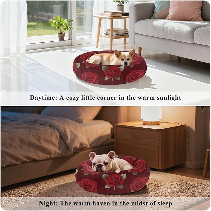 Pet Dog Bed Anti-Slip fluffier Orthopedic Dog Bed for Medium Size Pets Supplies Red Rose Seamless