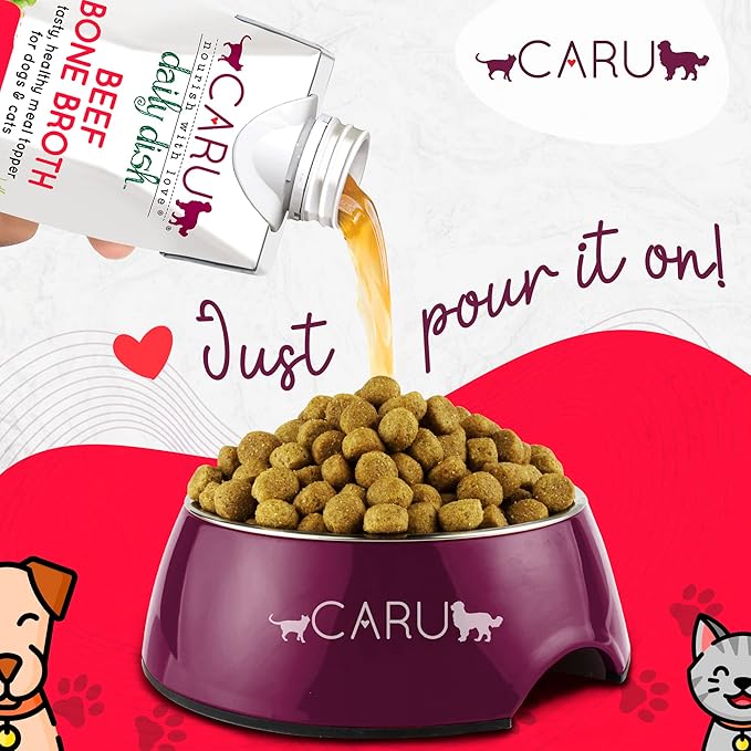 Caru - Daily Dish Beef Bone Broth - Meal Topper for Dogs & Cats - Supports Overall Pet Health - Pour-Over Broth for Wet/Dry Food - Human Grade Ingredients - Non-GMO - Made in USA - 17.6 oz - 1 Pack