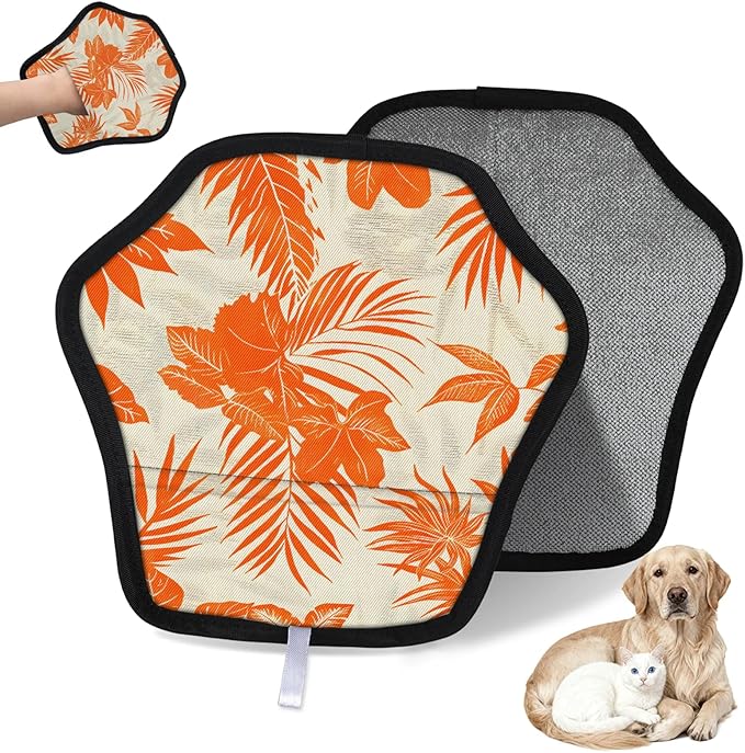 Palm Leaves Print Electrostatic Pet Hair Removal Glove for Cats & Dogs - Reusable Grooming Mitt for Couch, Carpet, Car Seat & Laundry - Large 9x9 Inch