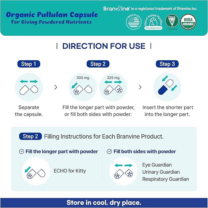 Organic Pullulan Empty Capsules for Cats - Hides Medicine Taste & Scent | Naturally Fermented, Highly Digestible | Capacity Up to 350mg (120 Counts)