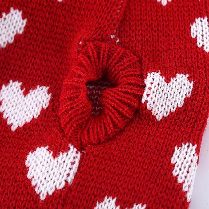Lovely Heart Pattern Designs Dog Sweater Dress for Valentines Day Small Pet Winter Knitwear Birthday Gift Supply Knitdress