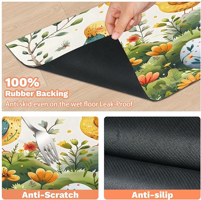 Easter Eggs Dog Food Mat for Floors Absorbent Dog Bowl Mat for Food and Water Dispenser Quick Dry Cat Food Placemat Pet Supplies 24" x 32", Floral Bird
