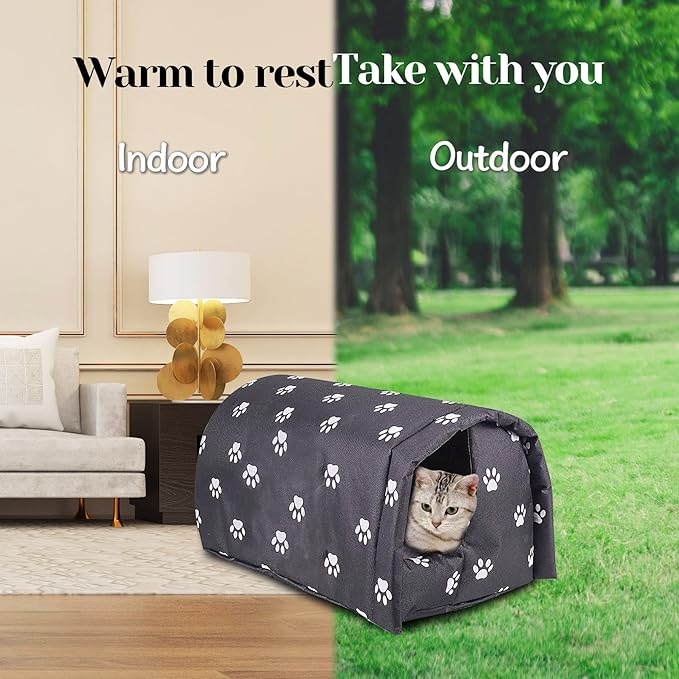 Fhiny Stray Cats Shelter, Waterproof Outdoor Cat House Foldable Warm Pet Cave for Winter Wild Animal Tent Bed Anti-Slip Kitten Cave for Feral Cat Dog Puppy Weatherproof Black (L:21.7"×16"×14.5")