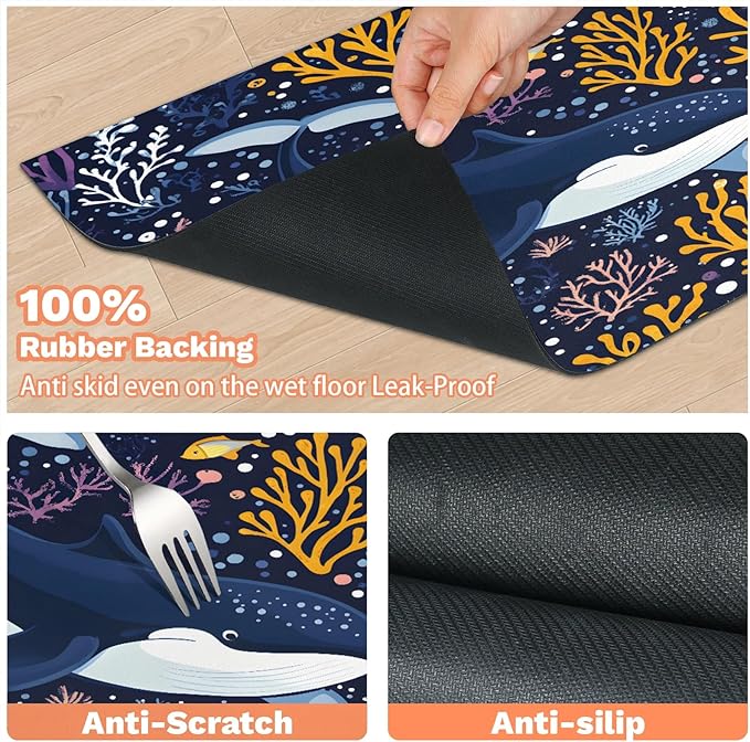 Black Shark Dog Food Mat for Floors Absorbent Dog Bowl Mat for Food and Water Dispenser Quick Dry Cat Food Placemat Pet Supplies 16" x 24", Boho Ocean Fish
