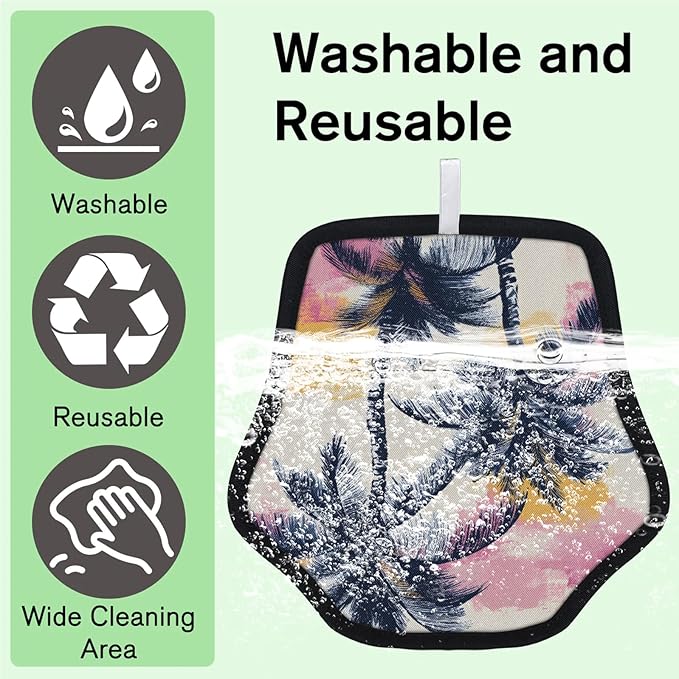 Reusable Pet Hair Removal Glove Palm Trees Themed Magic Brush for Cat & Dog Hair Remover for Car, Sofa, Bedding, Clothes - 9x9 Mitt Washable