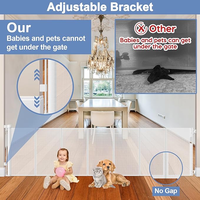 Reinforced 90 Inch Wide Retractable Baby Gates for Doorways Extra Wide Outdoor Retractable Gate for Dogs Reinforced Bottom to Prevent Crawling Through Mesh Baby Gate Long Dog Gates Indoor Extra Long