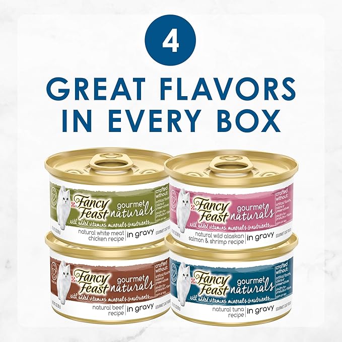 Fancy Feast Gourmet Naturals Gravy Collection,with Added Vitamins, Minerals and Nutrient Variety Pack 12-3OZ CANS
