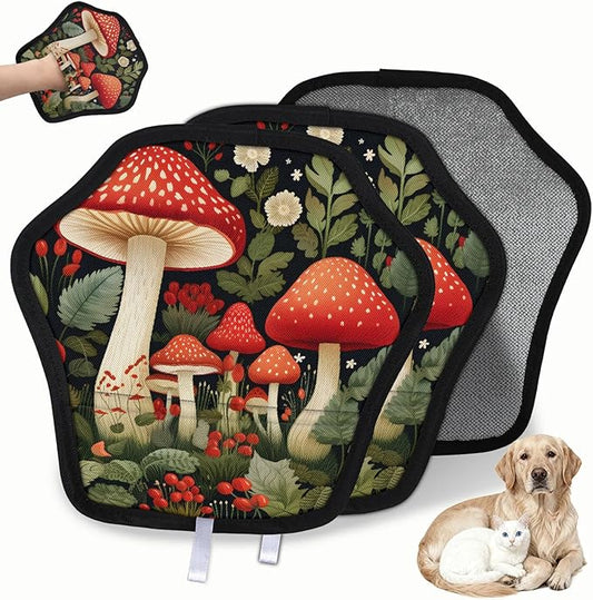 Reusable Pet Hair Removal Glove Mushrooms Plants Magic Brush for Cat & Dog Hair Remover for Car, Sofa, Bedding, Clothes - 9x9 Mitt Washable