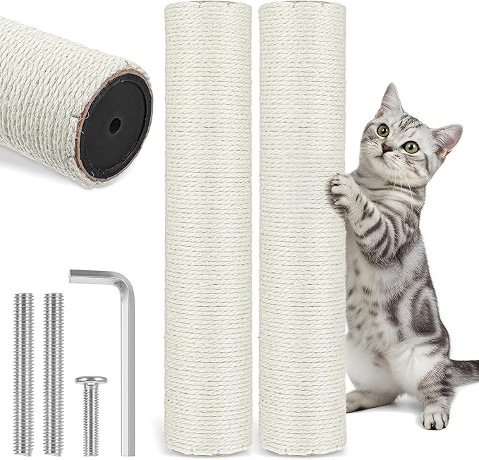 2 Pcs Cat Scratching Post Replacement, 15.7 x 3 Inch Sisal Pole Cat Tree Replacement Post with M8 Screws, Refill Scratcher Posts for Indoor Kitten Tree Tower Spare Cats Furniture Protector