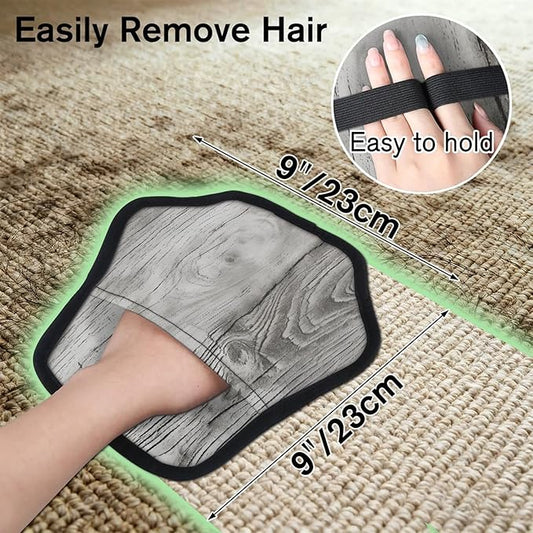 Rustic Wood Texture Electrostatic Pet Hair Removal Glove for Cats & Dogs - Reusable Grooming Mitt for Couch, Carpet, Car Seat & Laundry - Large 9x9 Inch