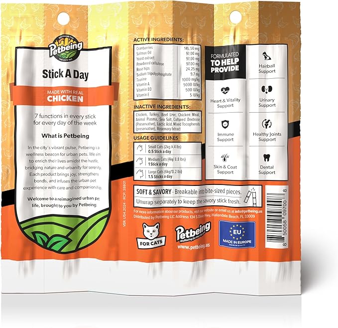 Stick a Day Cats | Specially Formulated 7-in-1 Functions Daily Real Meat Supplement for Cats | Cat Chew Stick & Pet Vitamins Supplements Combination (7-Pack x 4, Mix)