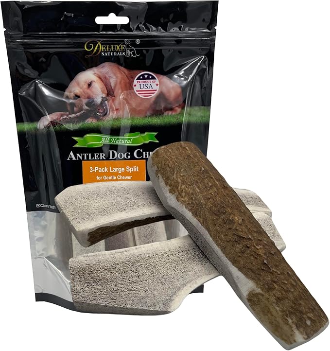 3-Pack Large Split Elk Antler Dog Chews (6 to 7.5+ in) – All-Natural, Long-Lasting Antlers for Small & Medium Dogs Under 45 lbs, Gentle Chewers & Puppies, Dental Health & Odorless