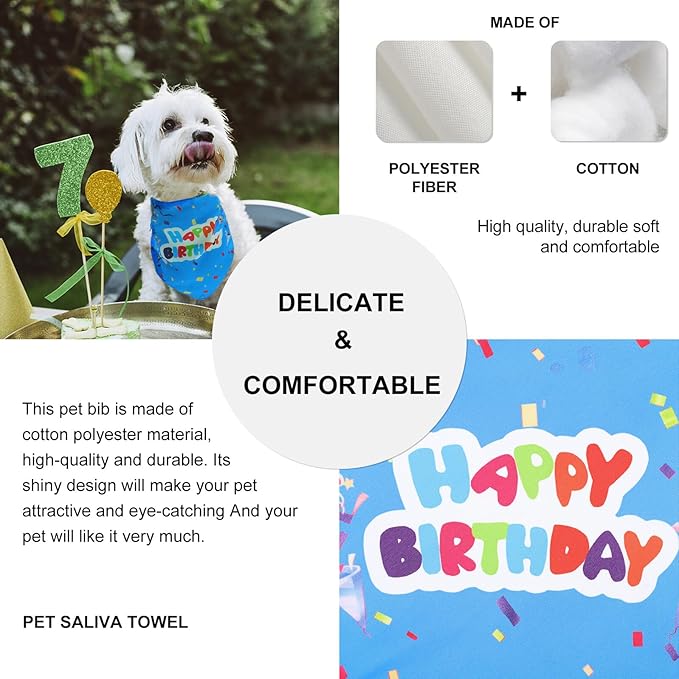 2pcs Puppy Birthday Bandanas Triangle Scarves Pet Bibs Saliva Towels with Ribbon Blue and Pink for Dog Party Supplies