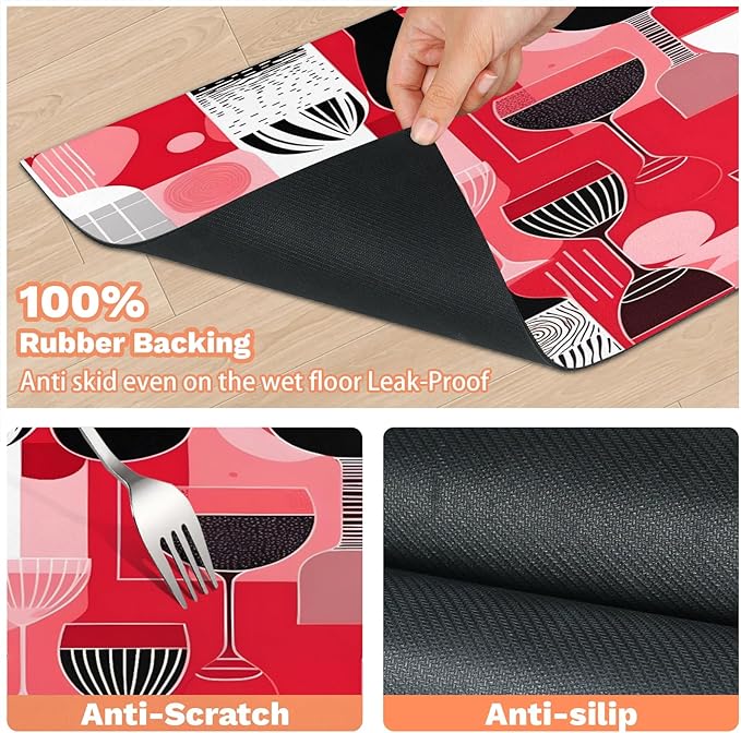 Rose Wine Glass Dog Food Mat for Floors Absorbent Dog Bowl Mat for Food and Water Dispenser Quick Dry Cat Food Placemat Pet Supplies 17" x 30", Wine