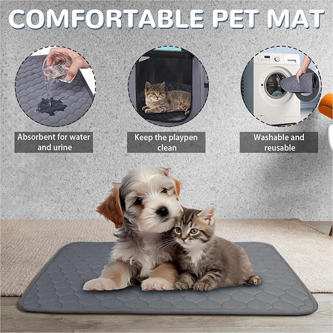 Portable Dog Cat Playpen with Waterproof Pad,Collapsible Pet Puppy Kitten Crate,Foldable Small Animals Kennel Cage for Indoor Outdoor Travel Camping,Water-Resistant Breathable Shade Cover (Green M)