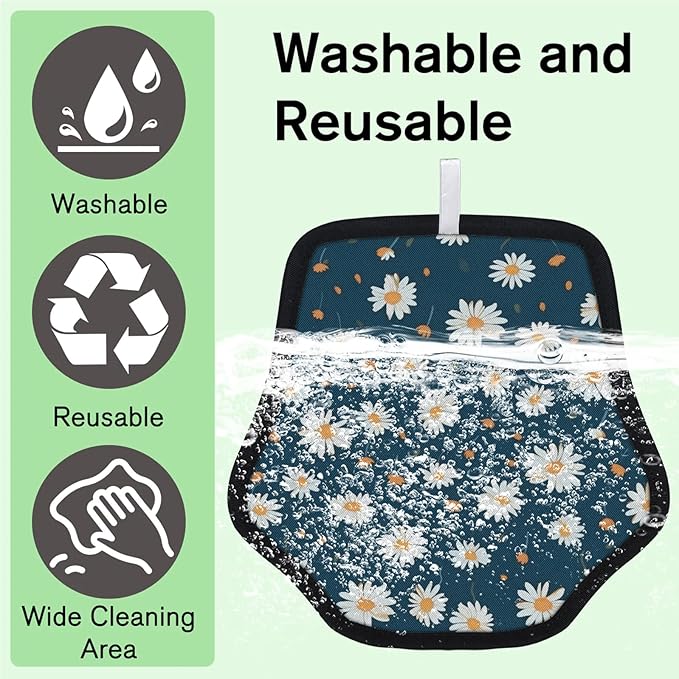 Reusable Pet Hair Removal Glove Navy Blue Daisy Flowers Magic Brush for Cat & Dog Hair Remover for Car, Sofa, Bedding, Clothes - 9x9 Mitt Washable