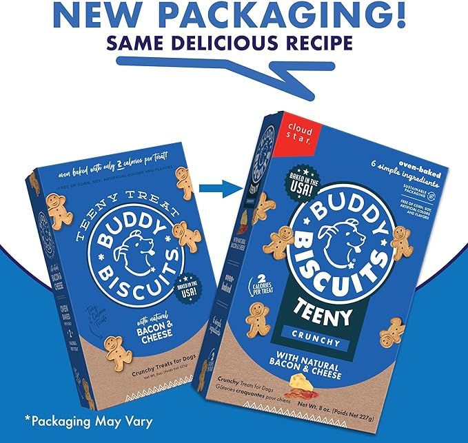 Buddy Biscuits Cloud Star 8 oz. Box Teeny Crunchy Dog Treats Made with Bacon & Cheese (Pack of 2)