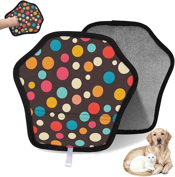 Reusable Pet Hair Removal Glove Round Dots Magic Brush for Cat & Dog Hair Remover for Car, Sofa, Bedding, Clothes - 9x9 Mitt Washable