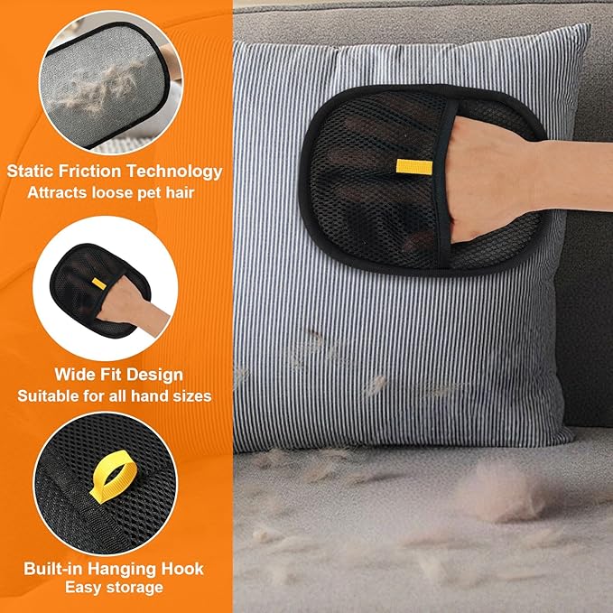 2 Pcs Pet Hair Removal Gloves,Electrostatic Pet Hair Remover,Reusable Cat & Dog Hair Remover for Couch,Furniture,Bed (Black)