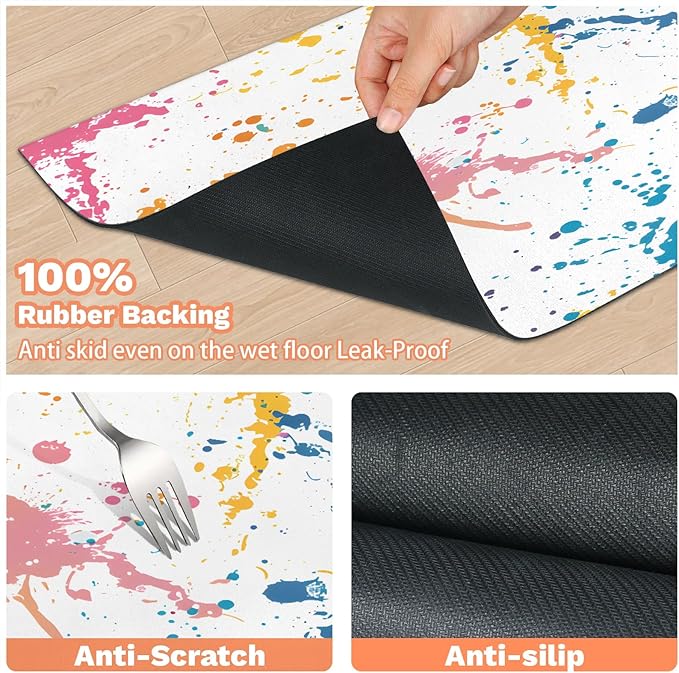 Rainbow Graffiti Dog Food Mat for Floors Absorbent Dog Bowl Mat for Food and Water Dispenser Quick Dry Cat Food Placemat Pet Supplies 17" x 30", Abstract