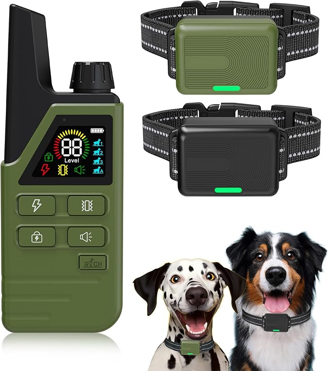 Dog Shock Collar 2 Dogs (5-120Lbs) - 4500FT Dog Training Collar with 3 Training Modes, Security Lock,IP67 Waterproof＆Rechargeable e-Collar with Remote for All Breeds (Light Green)