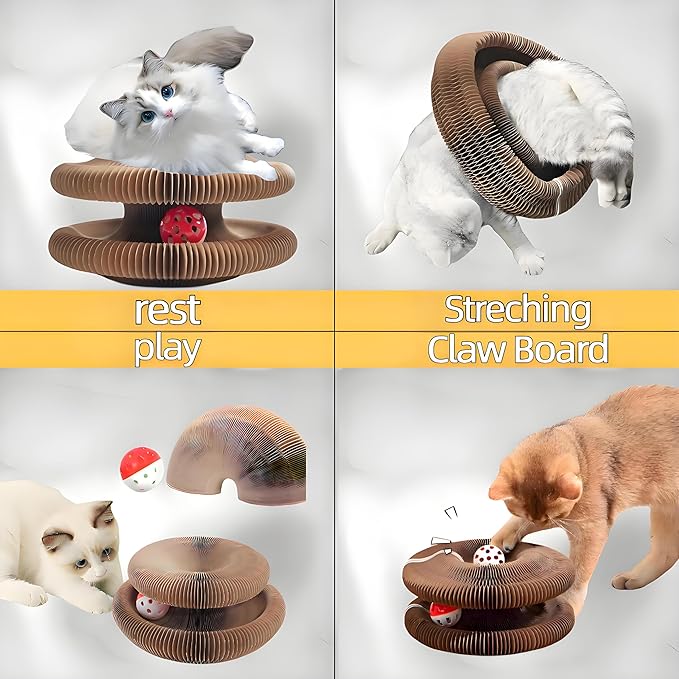 2026 New Kitty Kurl Cat Toy Scratcher,Cat Scratching Post,Interactive Magic Organ Cat Scratcher for Indoor Bored Cats,Cardboard Scratch Pad with Ball