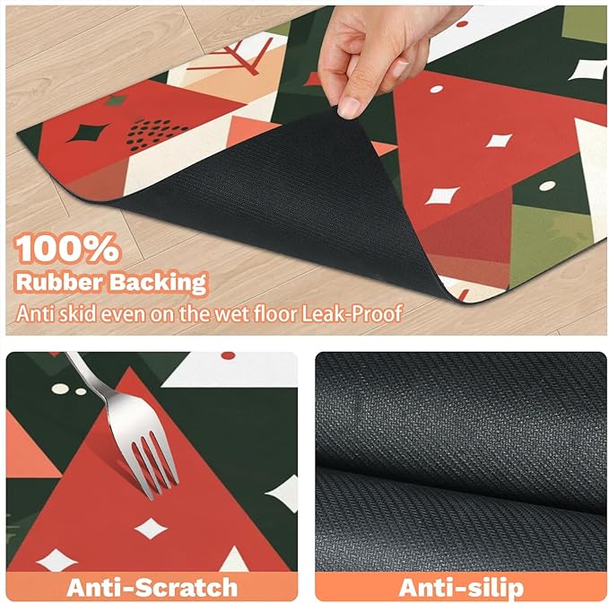 Pine Tree Dog Food Mat for Floors Absorbent, Quick Dry Water Dispenser Mat for Food, Water, Pet Supplies 16" x 24", Boho Tree