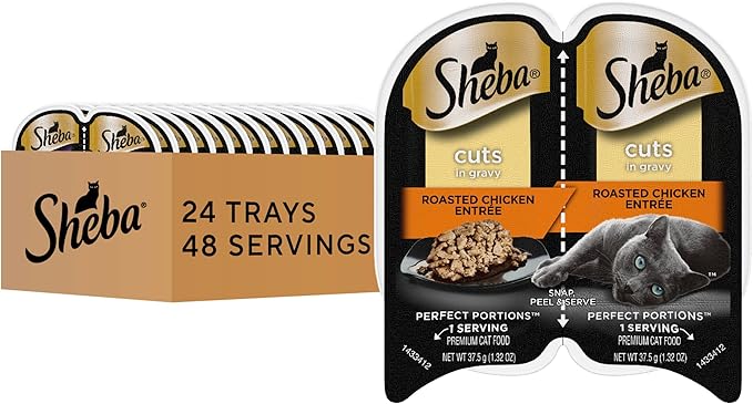 Sheba Perfect Portions Wet Cat Food Cuts in Gravy, Cat Food Wet Recipe, Roasted Chicken Entree, 2.6 oz. Twin-Pack Trays (24 Count, 48 Servings)