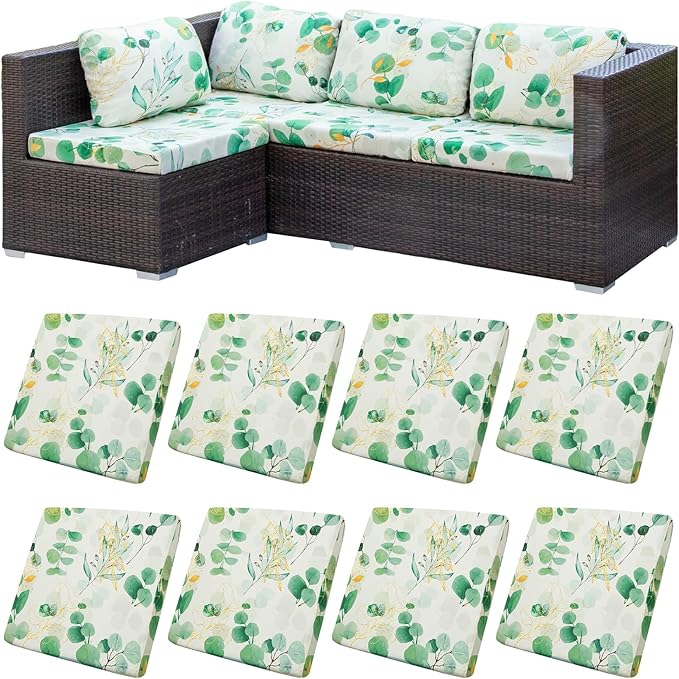 HANDONTIME Leaves Outdoor Cushion Covers 8pcs Boho Green Couch Cushion Covers Replacement Patio Couch Cover Sofa Cover Indoor Patio Cushion for Outdoor Furniture Washable, Cover Only