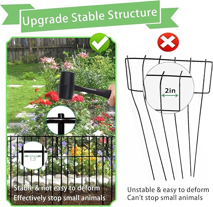 30 Pack Animal Barrier Fence, No Dig Fence Decorative Fences, Rustproof Metal Small Garden Fence Border for Dogs Rabbits (Black, 30 Pack,30Ft)