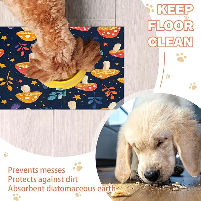 Mushroom Dog Food Mat for Floors Absorbent Dog Bowl Mat for Food and Water Dispenser Quick Dry Cat Food Placemat Pet Supplies 16" x 24", Leaf Star