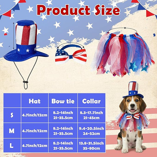 4th of July Dog Outfit Accessories - Medium Dog Patriotic Costume with American Flag Collar Top Hat Red White Blue Bow Tie for Medium Puppy, Pet Clothes Independence Day Parade Supplies Party Favor