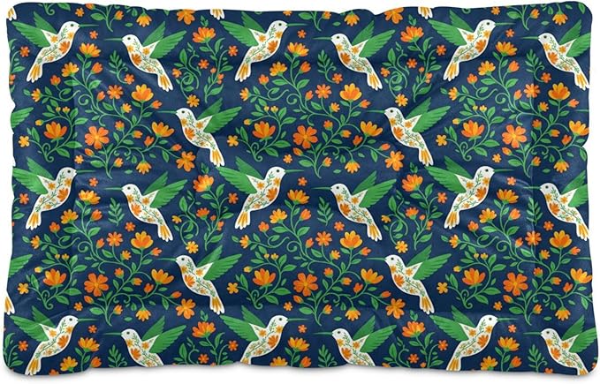 Dog Bed for Crate Washable Pet Sleep Pad, Floral Print Kennel Mat with Non-Slip Bottom, Soft Fluffy Supplies Pet for Dogs and Cats (24x18 inch)