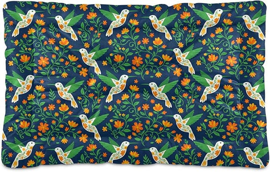 Dog Bed for Crate Washable Pet Sleep Pad, Floral Print Kennel Mat with Non-Slip Bottom, Soft Fluffy Supplies Pet for Dogs and Cats (24x18 inch)