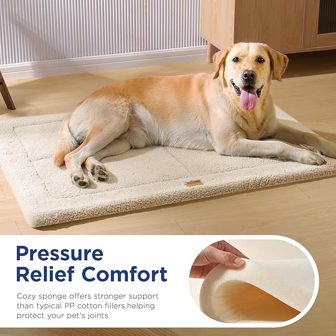 Low-Profile Dog Pad Mat for Medium Small Dogs, Washable Ultra Soft Dog Crate Mat, High Density Foam Pet Beds for Indoor & Outdoor Dogs, 35" x 23", Cream White