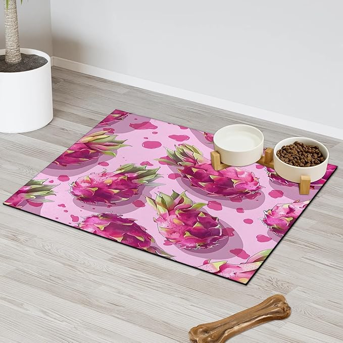 Dragon Fruit Dog Food Mat for Floors Absorbent Dog Bowl Mat for Food and Water Dispenser Quick Dry Cat Food Placemat Pet Supplies 17" x 30", Summer Fruits