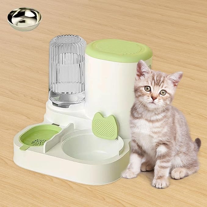 Automatic Dog Feeder and Water Dispenser Dog Bowl Household Portable Automatic Pet Feeder Food Feed for Small Dogs Kitten, Green