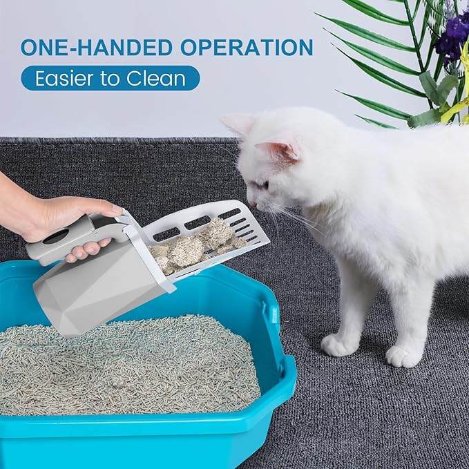 Cat Litter Scooper with Holder Kitty Litter Scoop with Waste Can and 150 Refill Bags, Large Portable Cat Litter Shovel Easy to Clean Suitable for Kittens (Grey)