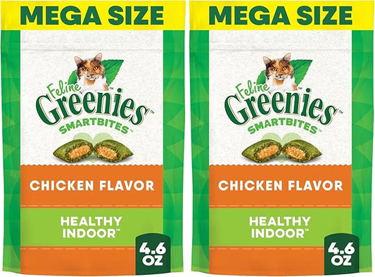 Greenies Feline Smartbites,Cat Treats Healthy Recipe,Indoor Cat Treats,Chicken Flavor,4.6 oz,(Pack of 2)