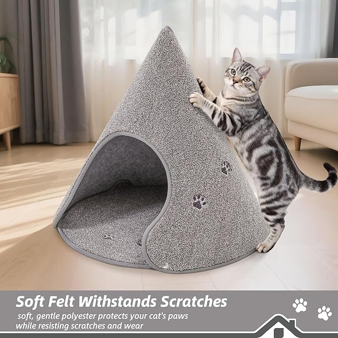 BEQHAUSE Cat Beds for Indoor Cats, Cat Cave Bed with Non-Slip Bottom, Anti-Scratch Cat House Cat Tent for Kittens and Small Dogs, Foldable Kitten Hideaway Machine Washable,22.8 * 22.8 * 20.8in, Grey