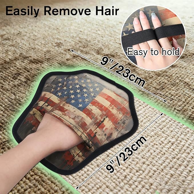 Retro Star Stripe Electrostatic Pet Hair Removal Glove for Cats & Dogs - Reusable Grooming Mitt for Couch, Carpet, Car Seat & Laundry - Large 9x9 Inch