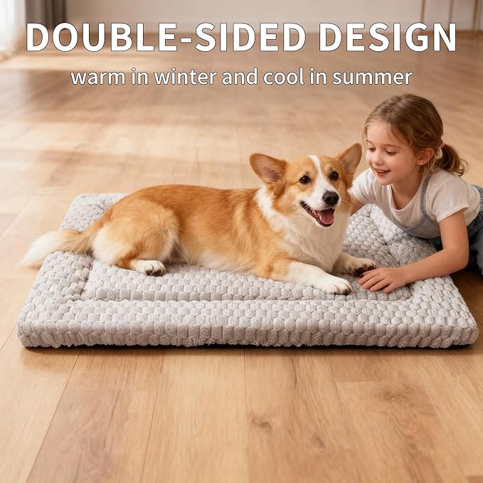Dog Bed Mat,Reversible & Ultra Soft Kennel Pad-Machine Washable Pet Bed for Dogs & Cats-All-Weather Crate Liner for Crates,Carriers & Travel (Light Gray, 30" L x 20" W x 1.5" Th)